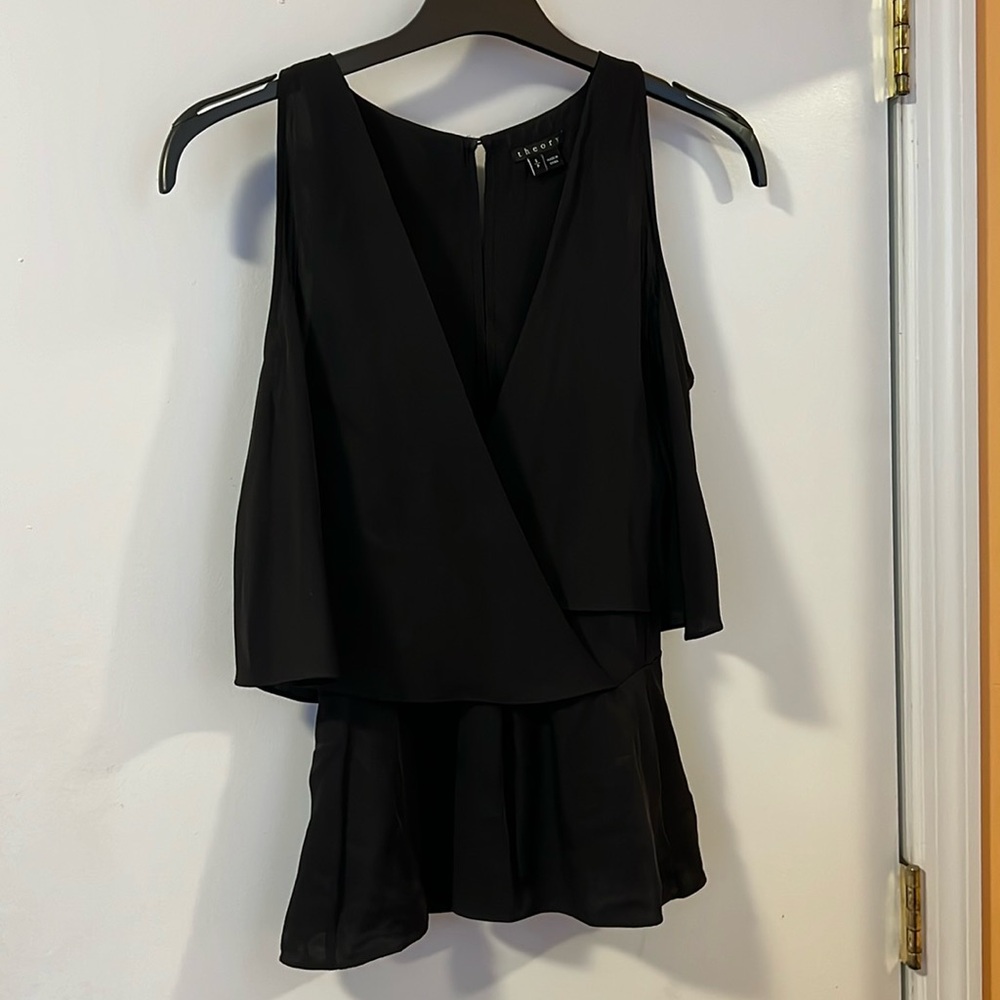 Theory Office Black Short Sleeve Blouse Size S